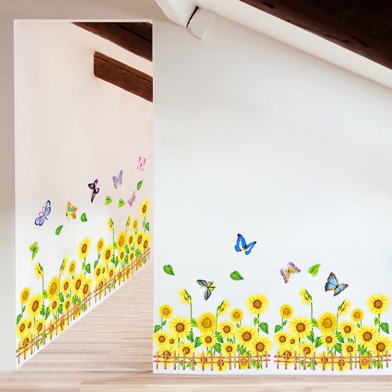 小清新向日葵腰线贴画地脚线墙纸自粘客厅卧室装饰踢脚线墙贴裸装