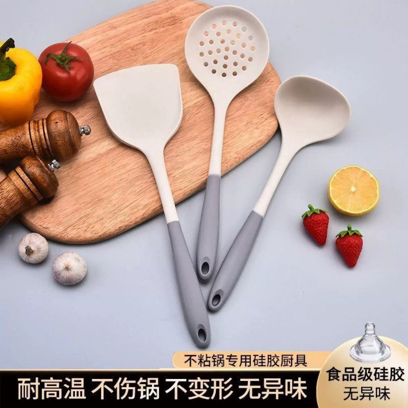 德国精工矽胶铲子不沾锅矽胶锅铲耐高温木柄护锅家用炒菜铲汤勺