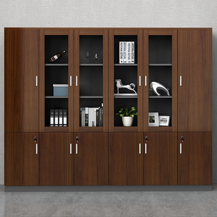 文胜办公室书柜文件柜木质简约资料架档案储物柜带锁老板背景