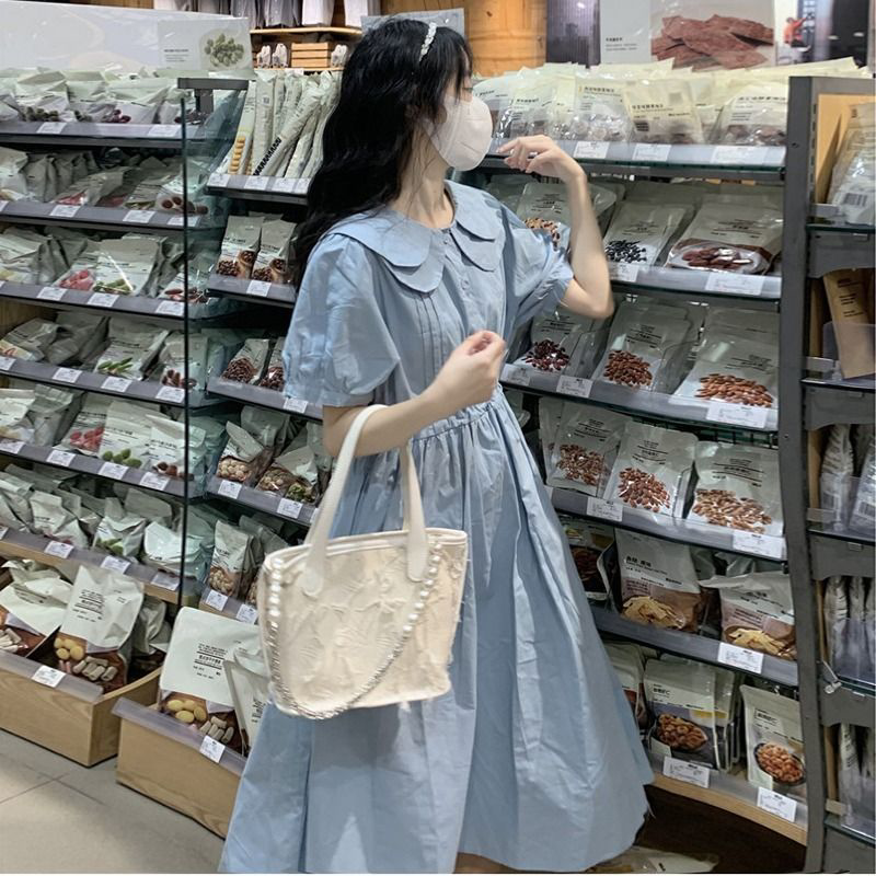 娃娃领夏季少女夏2026新款初中高中学生甜美收腰显瘦休闲长裙子
