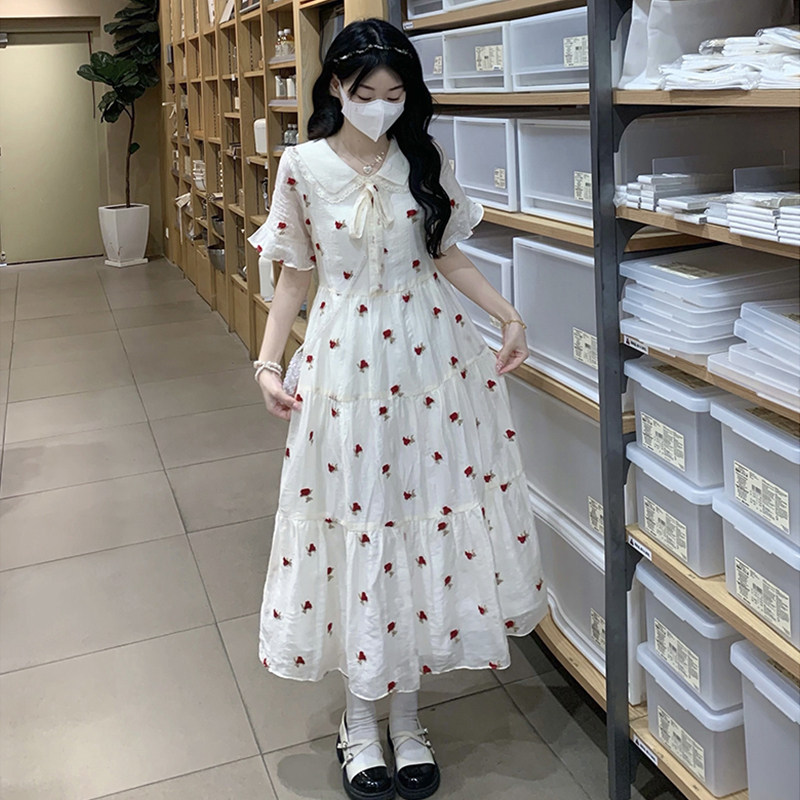 甜美复古波点连衣裙少女夏装2026新款初高中学生系腰带显瘦公主裙