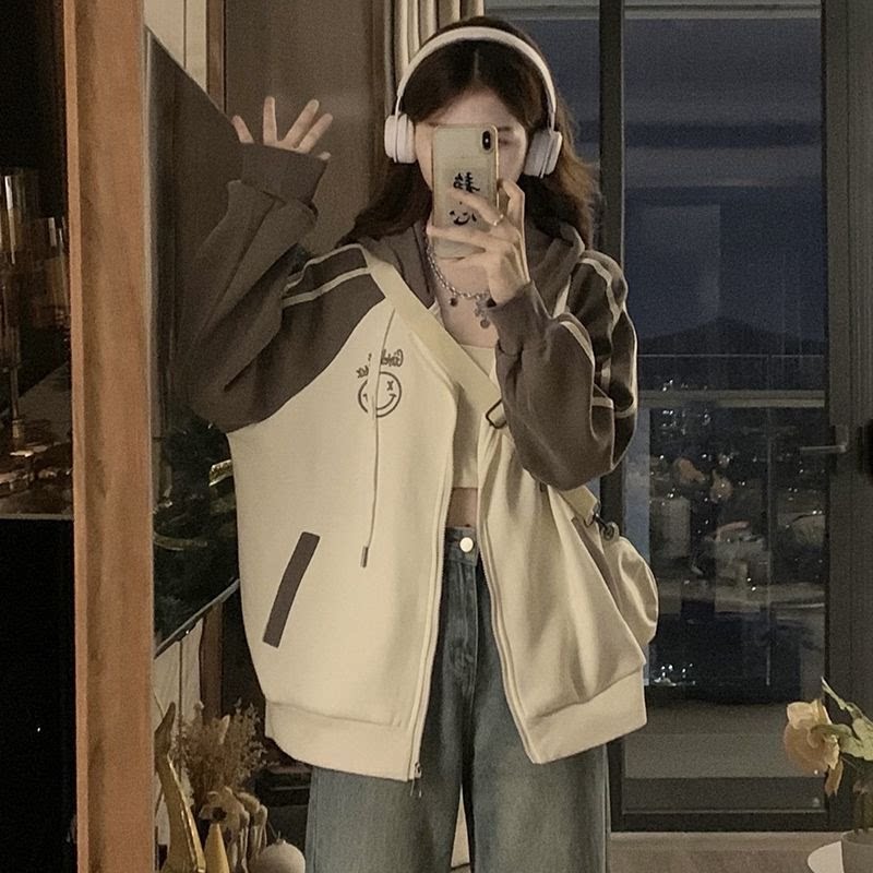 撞色棒球服外套女春秋中学生宽松简约甜美小清新减龄气质学院风衣