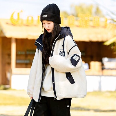 初中生外套女冬装仿羊羔毛高中学生毛毛大衣冬季洋气夹棉加厚棉服