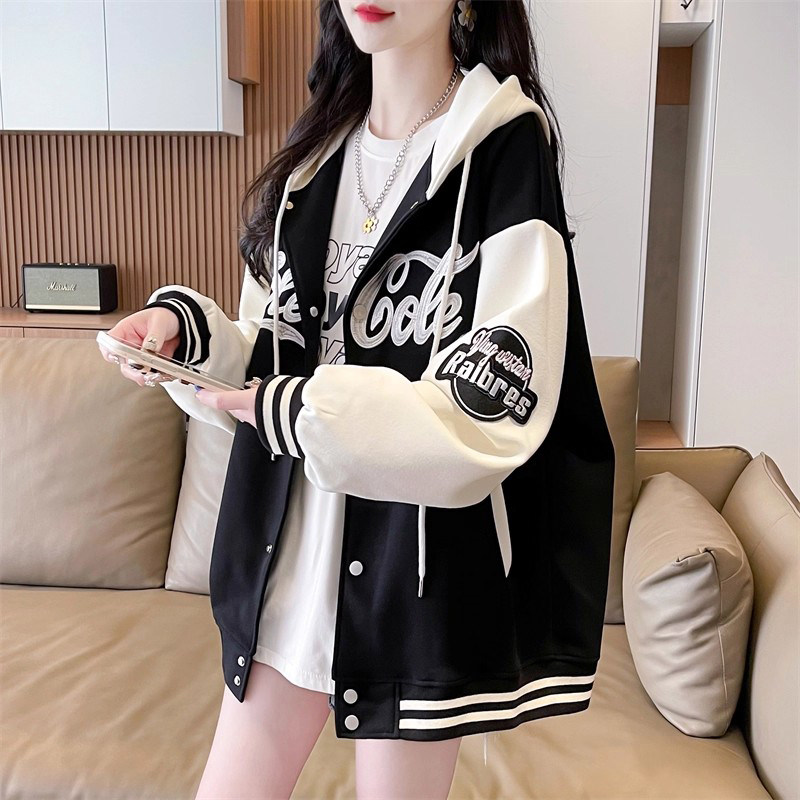 少女拼色棒球服外套女春秋季2026新款上衣宽松小个子开衫卫衣潮