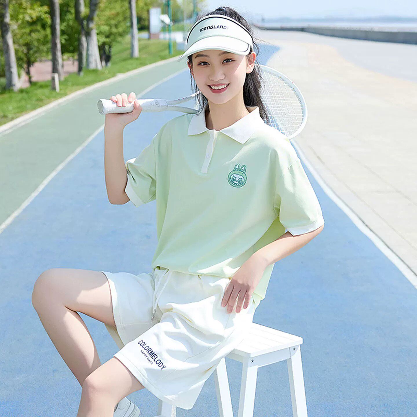 初中学生短袖T恤少女夏季新款翻领T恤衫POLO领学院风短裤两件套