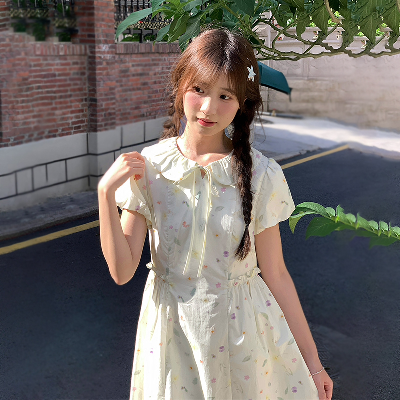 娃娃领夏季少女夏2026新款初中高中学生甜美收腰显瘦休闲长裙子