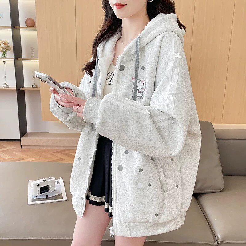 加绒加厚甜美学院风棒球服外套女秋冬新款初高中学生宽松百搭棉衣
