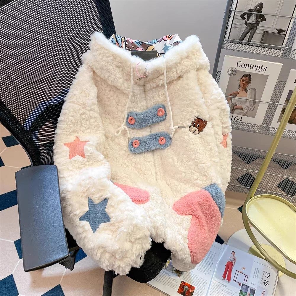 可爱少女加厚棉服女2026新款冬季宽松百搭双面穿加厚连帽外套潮