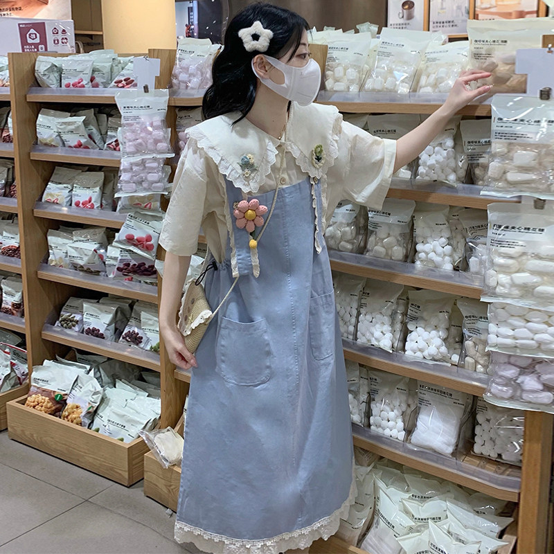 少女气质显瘦休闲学院风减龄森系背带裙套装显瘦宽松两件套连衣裙