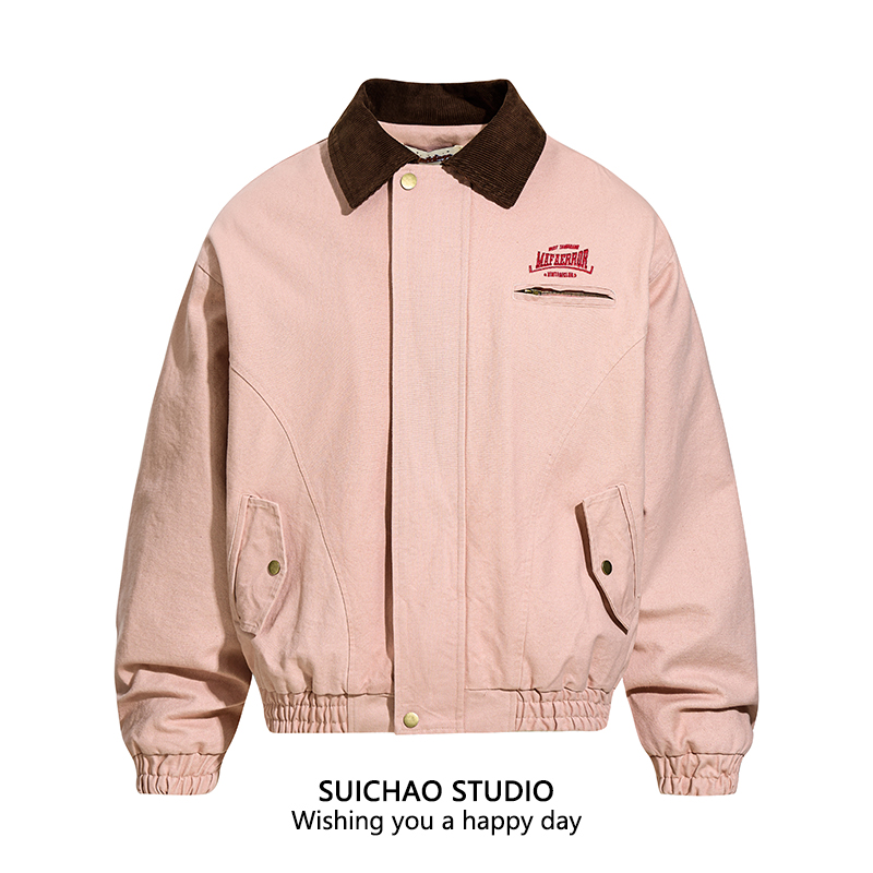 美式复古风毛内里保暖教练夹克