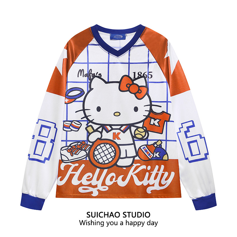 SUICHAO 原创潮牌卡通KT猫印花运动球衣春季休闲宽松美式复古长袖,男装,T恤,淘宝优惠券,粉丝福利购,淘宝优惠卷