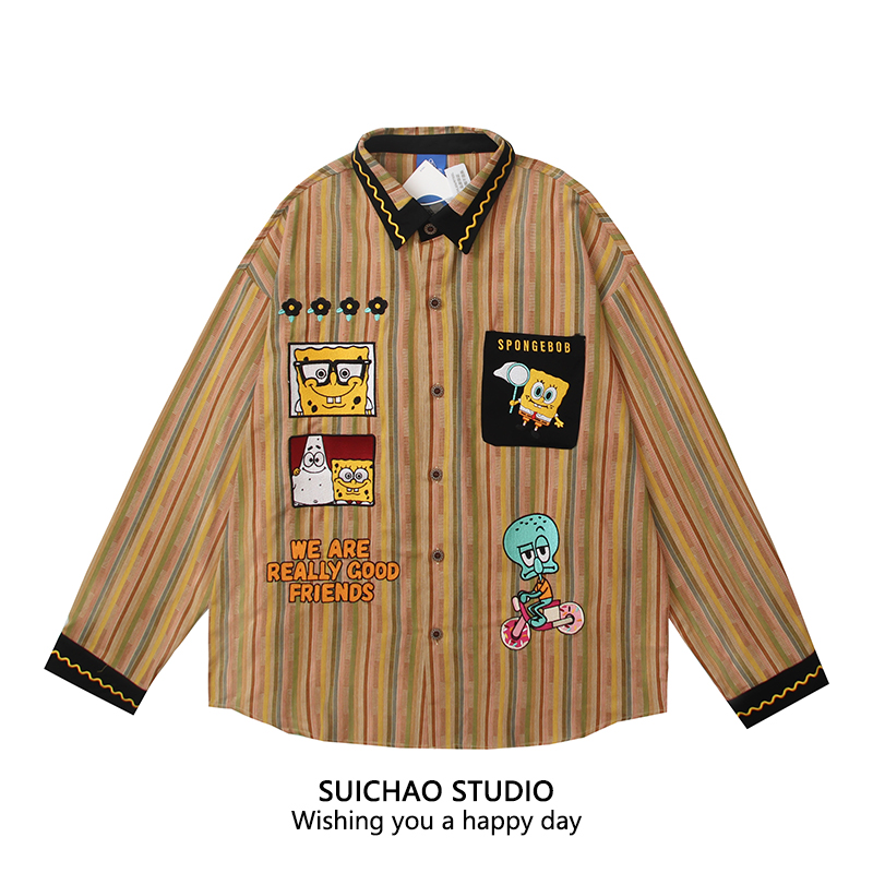 美式卡通海绵宝宝条纹衬衫