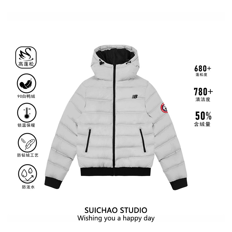 美式风白鸭绒正肩撞色百搭羽绒服