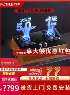 方太燃气灶TH29B煤气灶嵌入式双眼5.0灶具 熄火保护可调节底