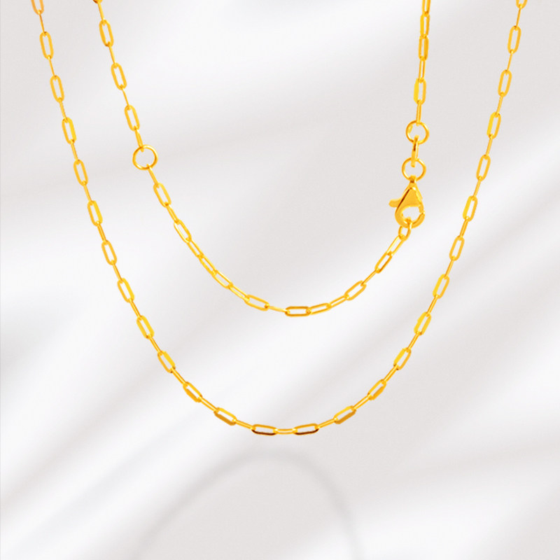 5G黄金项链999足金长十字链可调节素链送母亲妈妈款24k纯金锁骨链