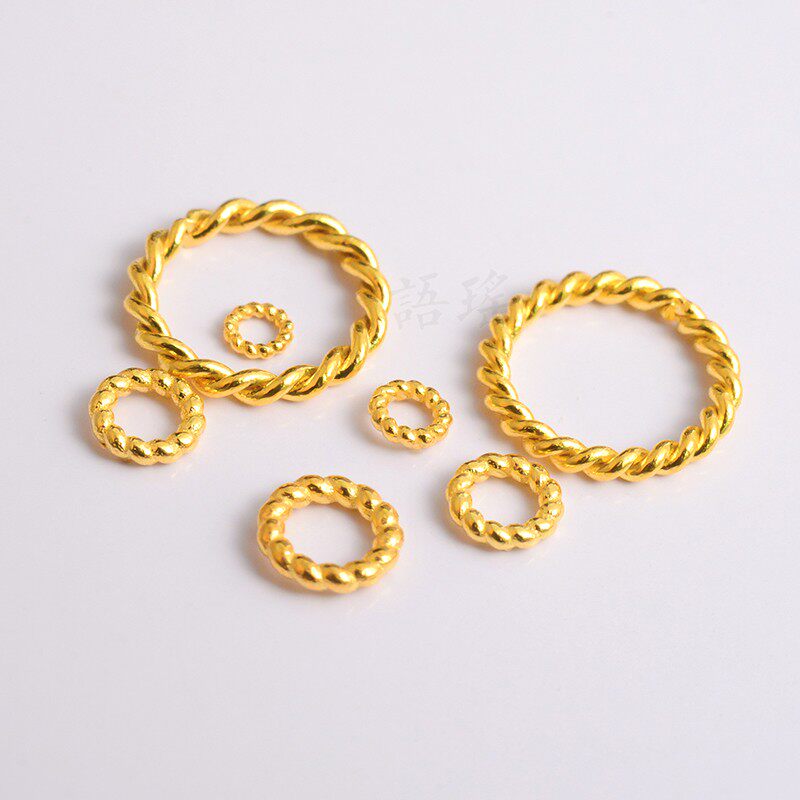 纯18k金隔片小配件古法金diy配饰黄金麻花闭口圈手链手串文玩跑环