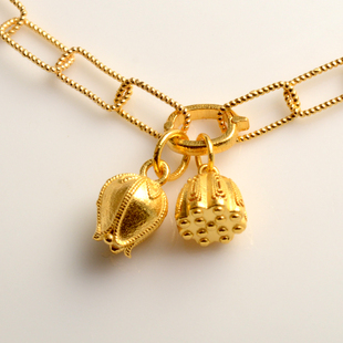 18k金小滴溜吊坠单坠au750两世欢莲花莲蓬黄金空心葫芦铃铛爱心