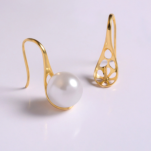 18k金高跟鞋耳钩耳环耳钉珍珠diy半孔圆珠配件空托黄金K金半成品