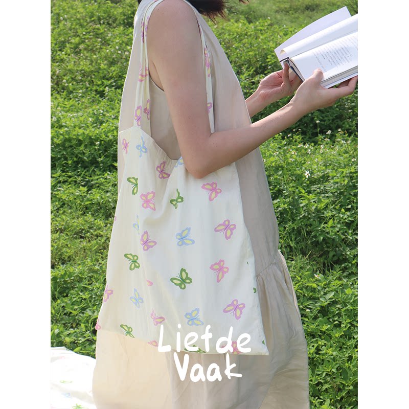 频繁热爱【布袋合辑】彩色蝴蝶全棉布袋复古帆布包碎花学生托特包