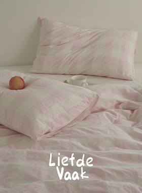 频繁热爱 【Eliza】粉色格子全棉床品夏季柔软纯棉宿舍四件套