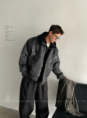 OXFREAK「假两件裥棉 毛呢」冬季连帽棉服男宽松保暖休闲外套潮牌