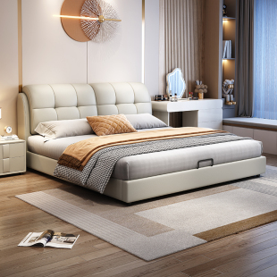 皮床主卧室现代简约高端大气轻奢1.5米8双人实木软包科技布艺大床