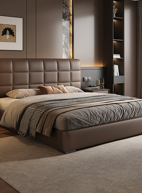 意式极简悬浮真皮床现代简约主卧高端黑色软包2025新款双人床婚床
