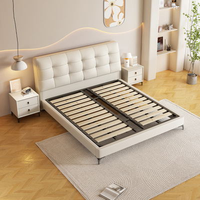 钢木床板奶油风新款皮床简约双人床1.8米主卧软包意式极简婚床