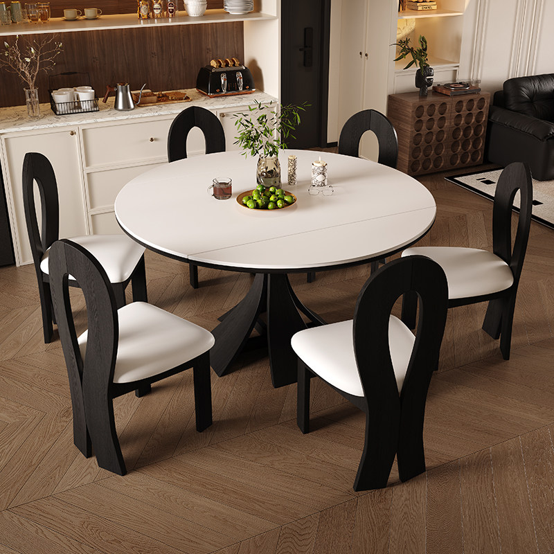 政府补贴实木岩板餐桌椅组合可伸缩圆形桌简约风小户型家用餐桌