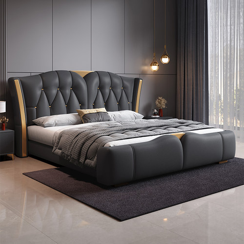 意式轻奢纳帕真皮床主卧大床2米双人床现代简约1.8米高端储物婚床