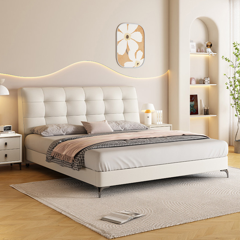 新款皮床轻奢奶油风现代简约床双人1.8米主卧婚床软包意式极简床