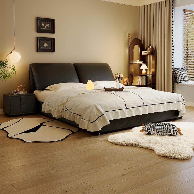 真皮床主卧室高端大气黑色意式极简大象耳朵现代简约带储物双人床