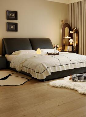 真皮床主卧室高端大气黑色意式极简大象耳朵现代简约带储物双人床