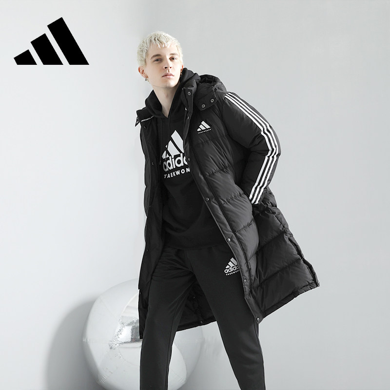 阿迪达斯秋冬复古长款羽绒服图片