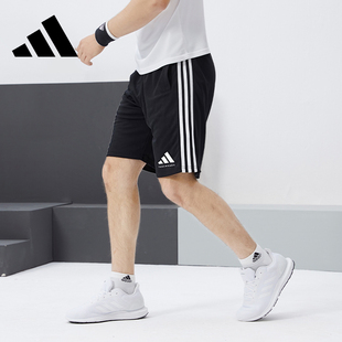 adidas阿迪达斯短裤 男夏季 新款 三条纹针织休闲宽松透气运动五分裤