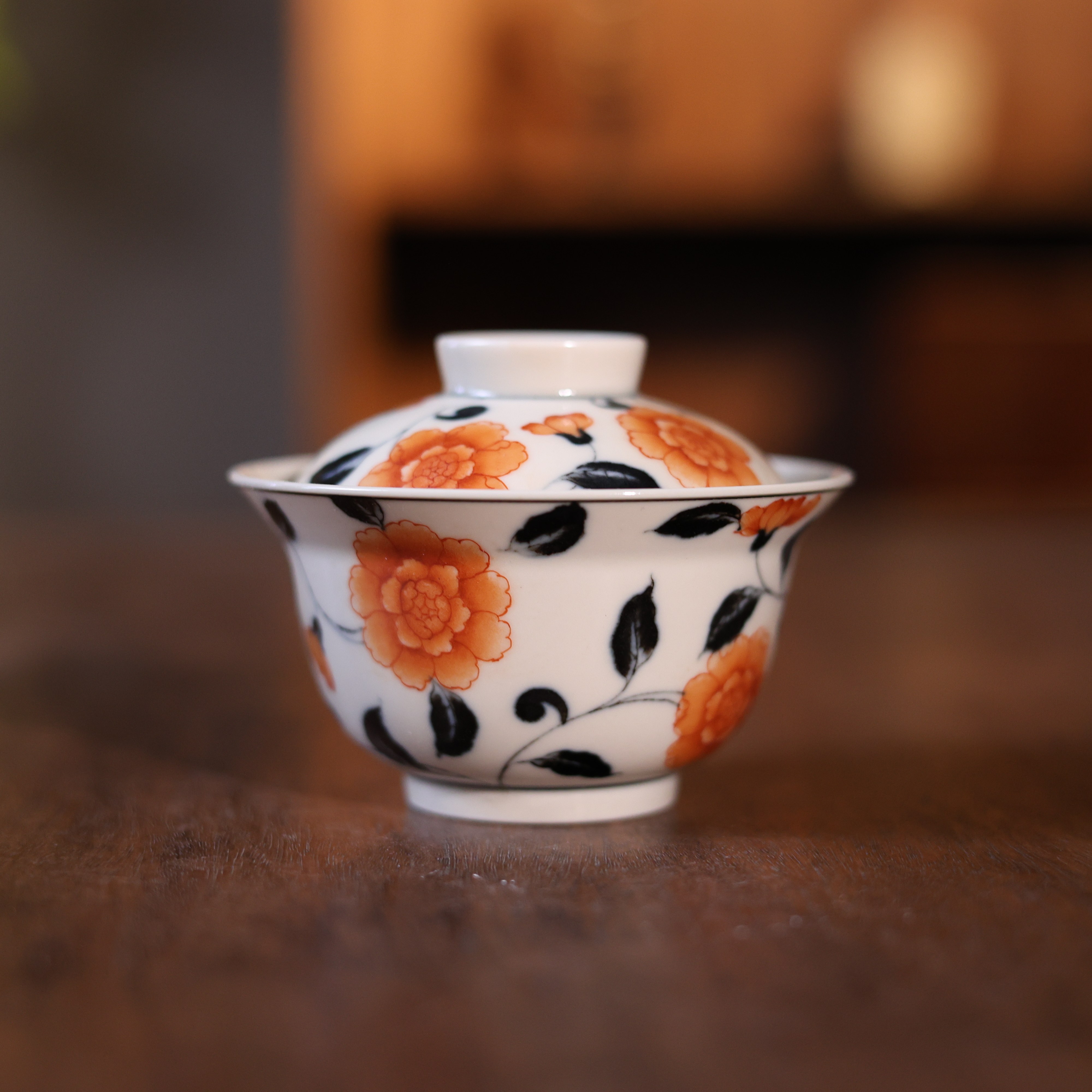 霖溪圣甫茶具缠枝莲月季花盖碗
