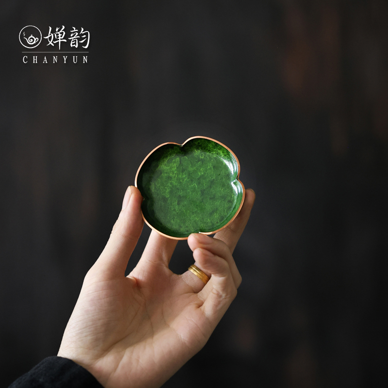 紫铜孔雀绿四叶草海棠杯垫茶垫