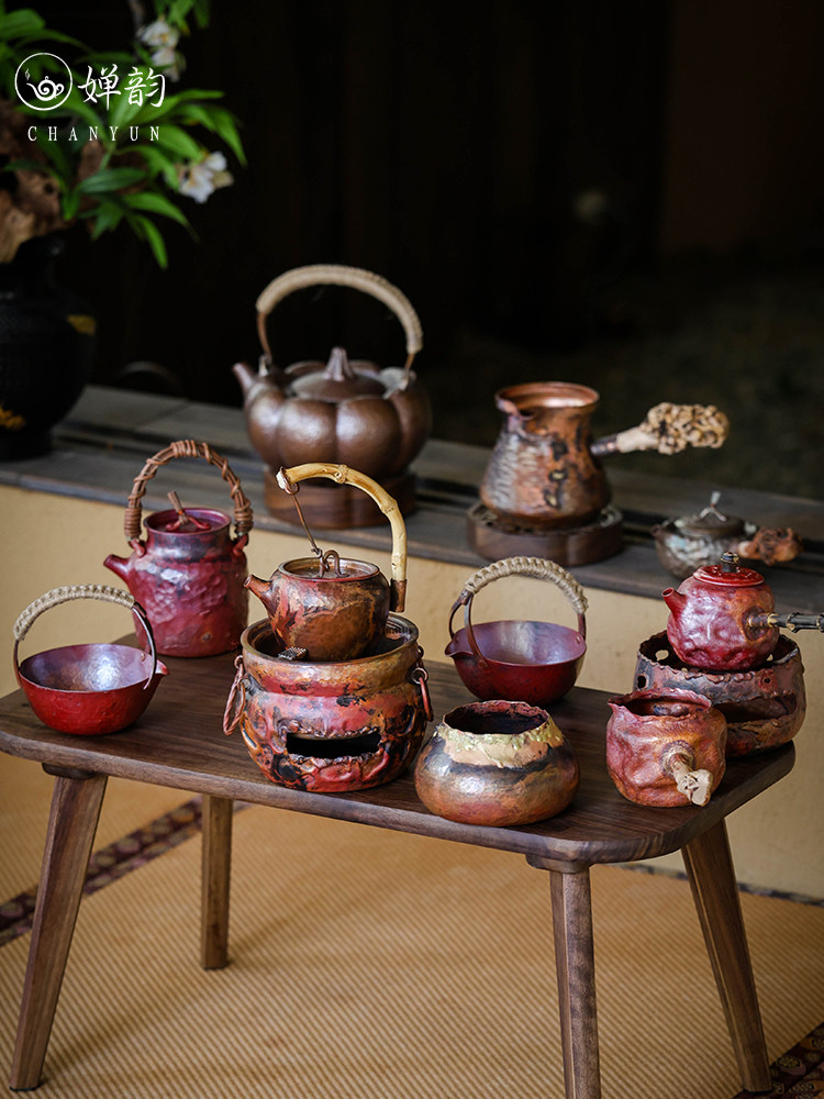 婵韵云南老铜坊紫铜茶壶向阳而生竹根提把铜壶侧把壶覆古家用茶具