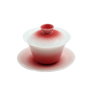 婵韵黄丽君茶具玫瑰红渐变红三才盖碗茶杯单个花口杯女神家用茶碗