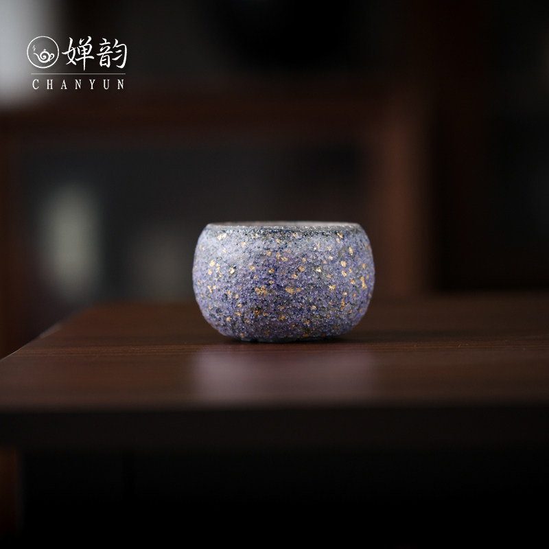 高越岩矿茶杯蓝金玫瑰杯主人杯