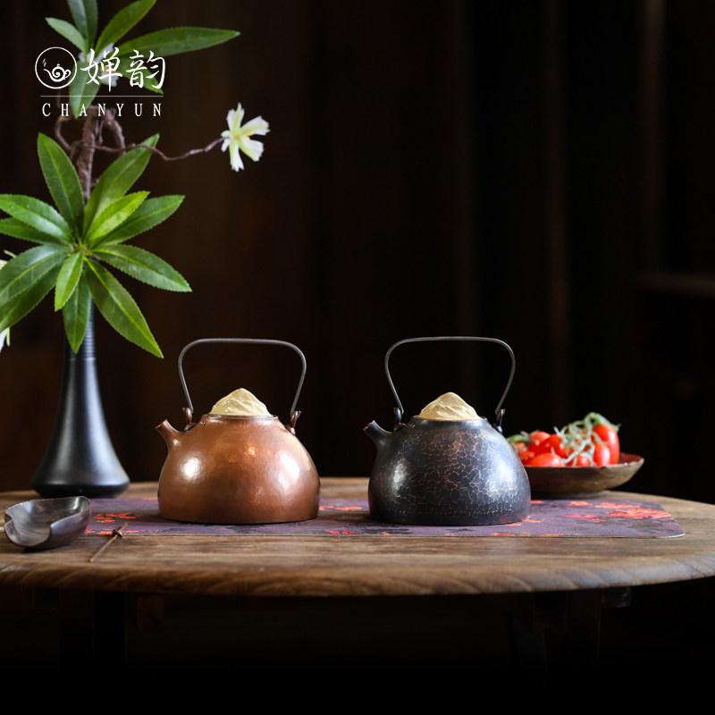 婵韵五福铜器茶壶锤纹净山紫铜壶