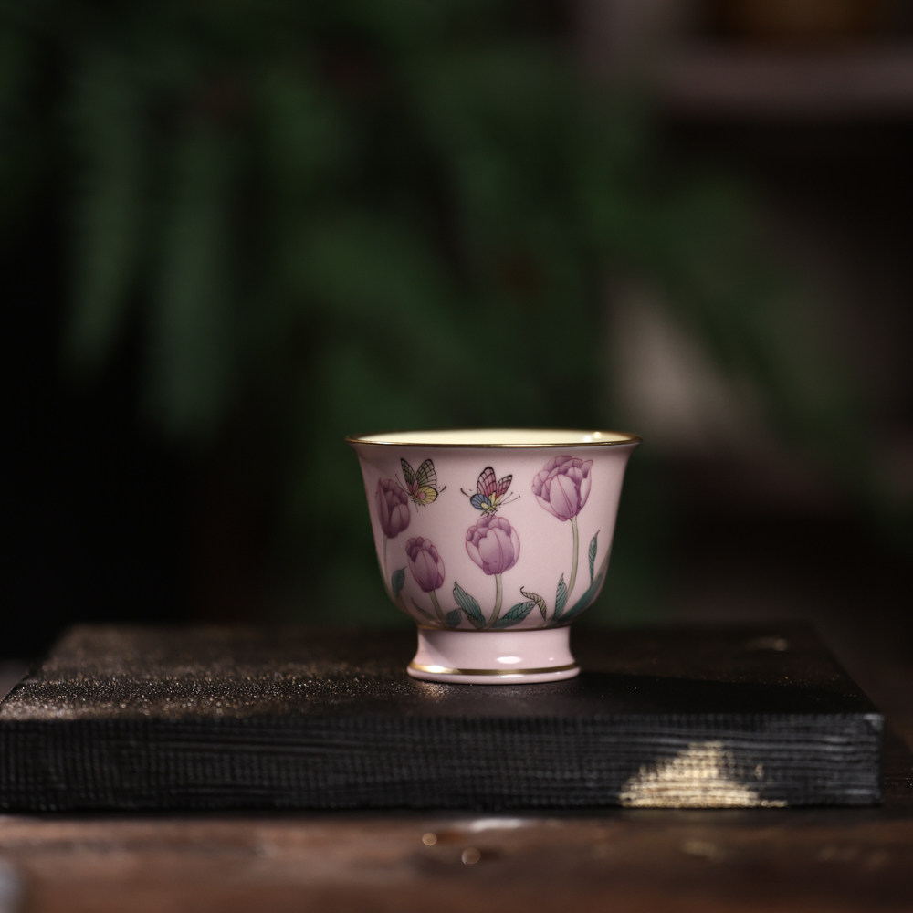 华隐堂茶杯夕岚粉郁金香金钟杯