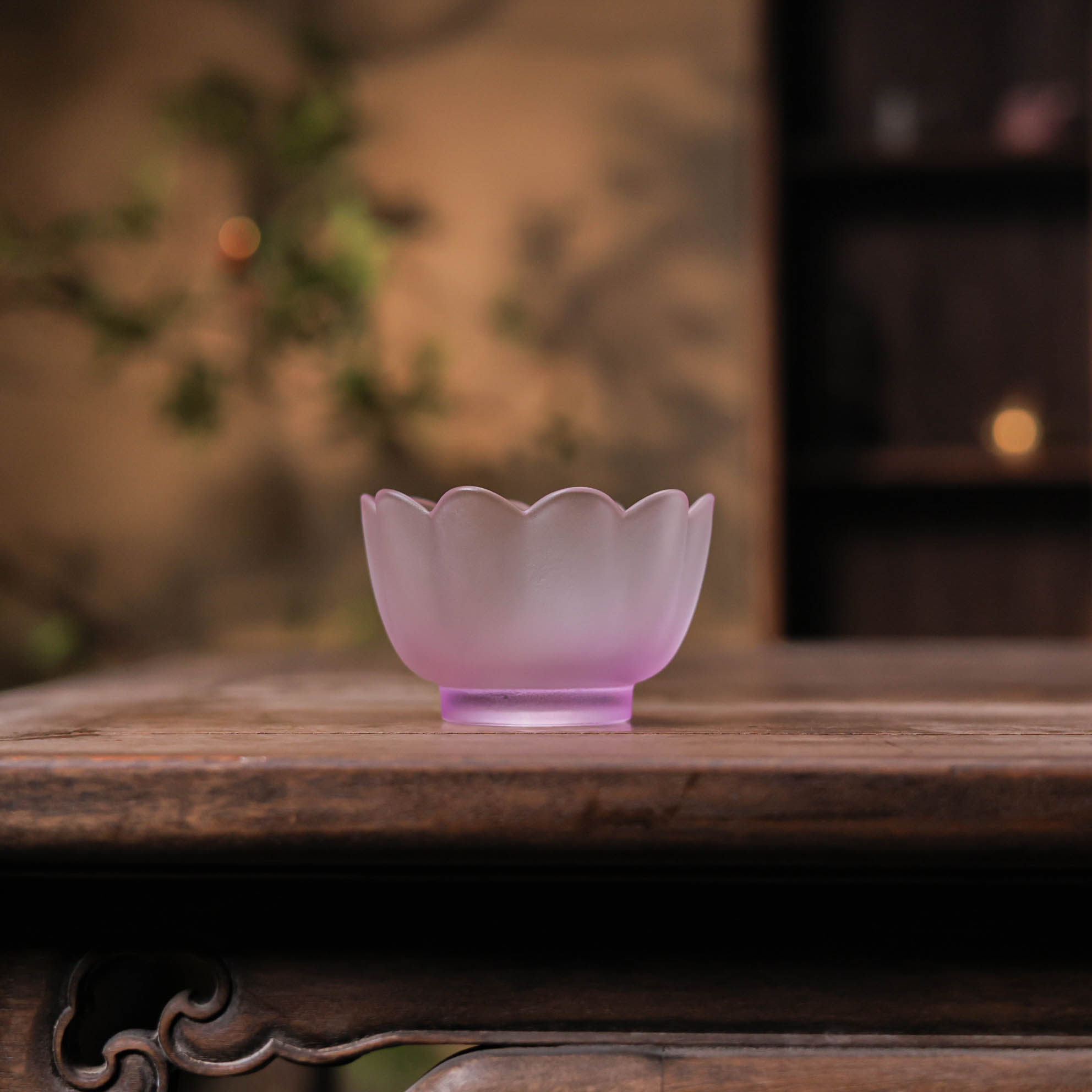 婵韵心缘堂琉璃粉紫渐变莲旖莲花盏花口建水茶盂茶渣斗茶桌茶渣缸