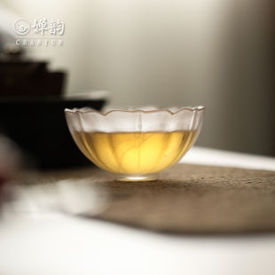 婵韵 心缘堂琉璃杯冰透粉莲瓣杯主人杯花口杯品茗杯喝茶杯子