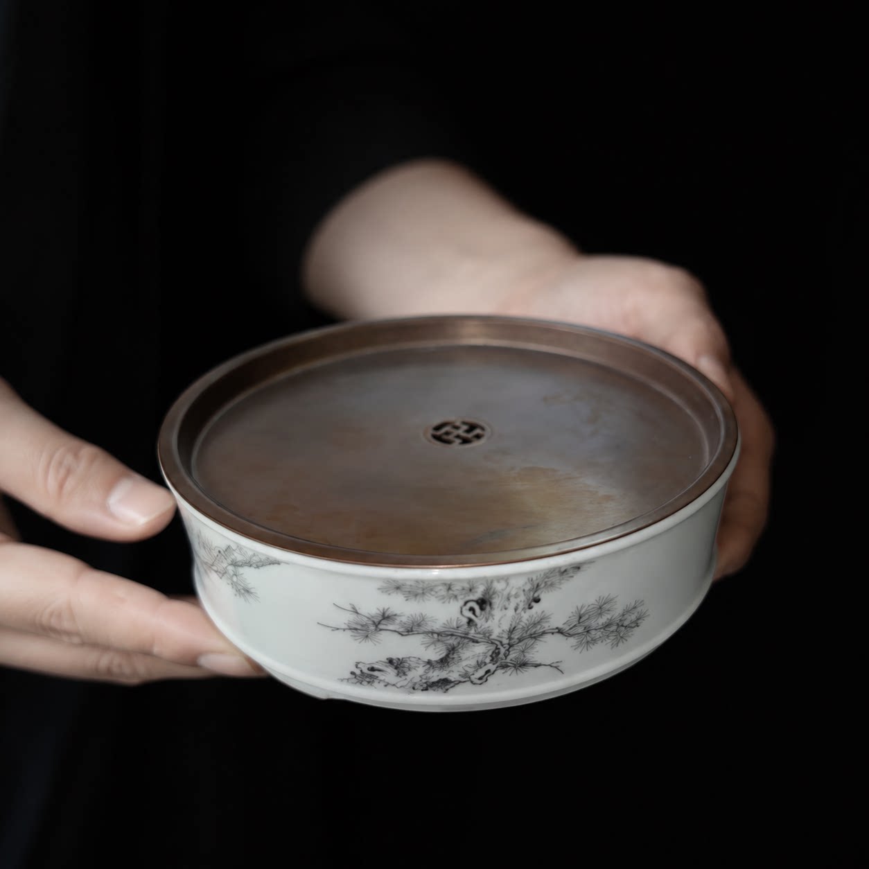 云由山坊茶具墨彩松月诗文壶承