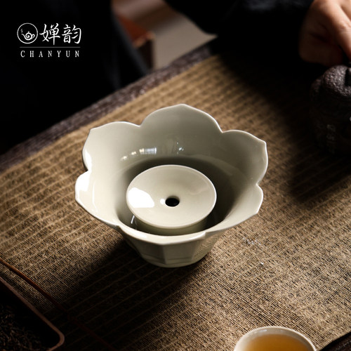 婵韵米黄莲花壶承储水茶承