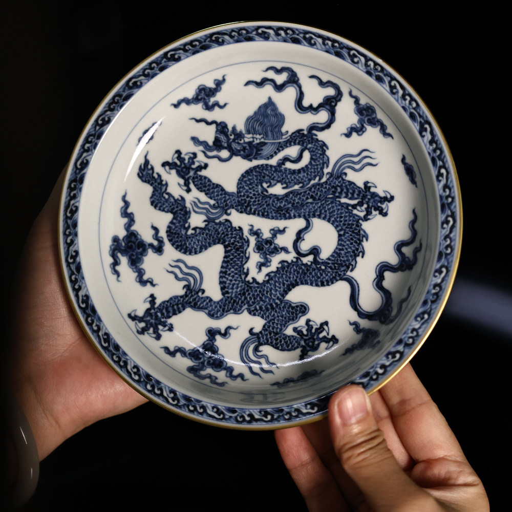 婵韵元煦窑茶具青花元龙纹壶承