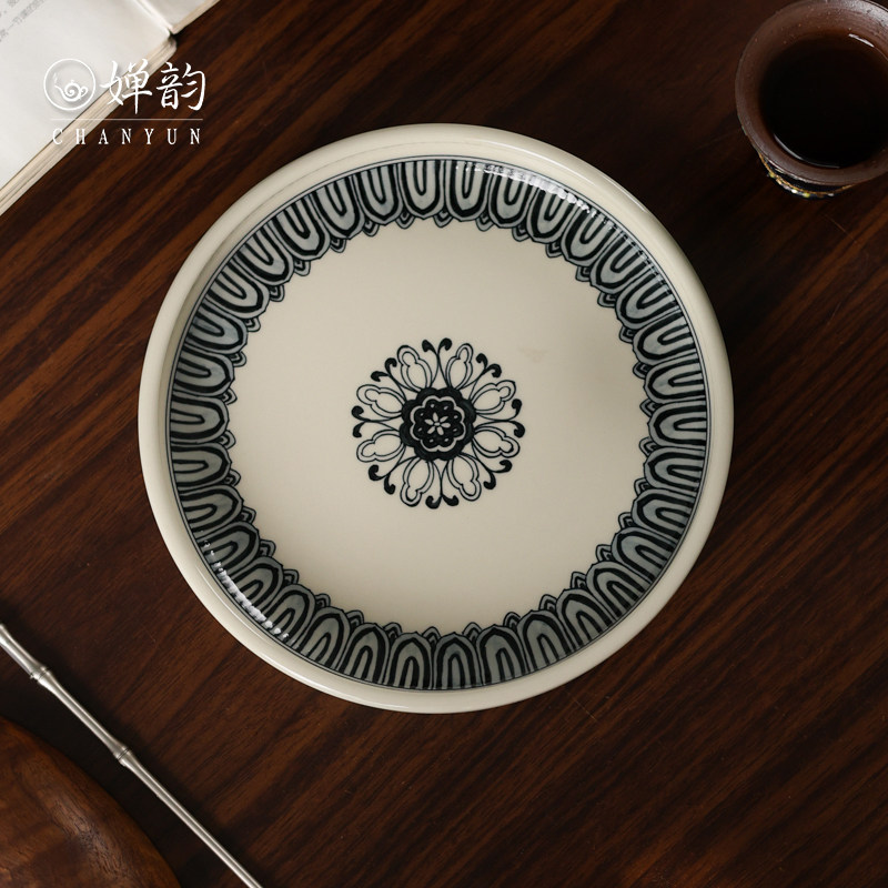 墨冉茶具圆形边角莲花壶承茶承