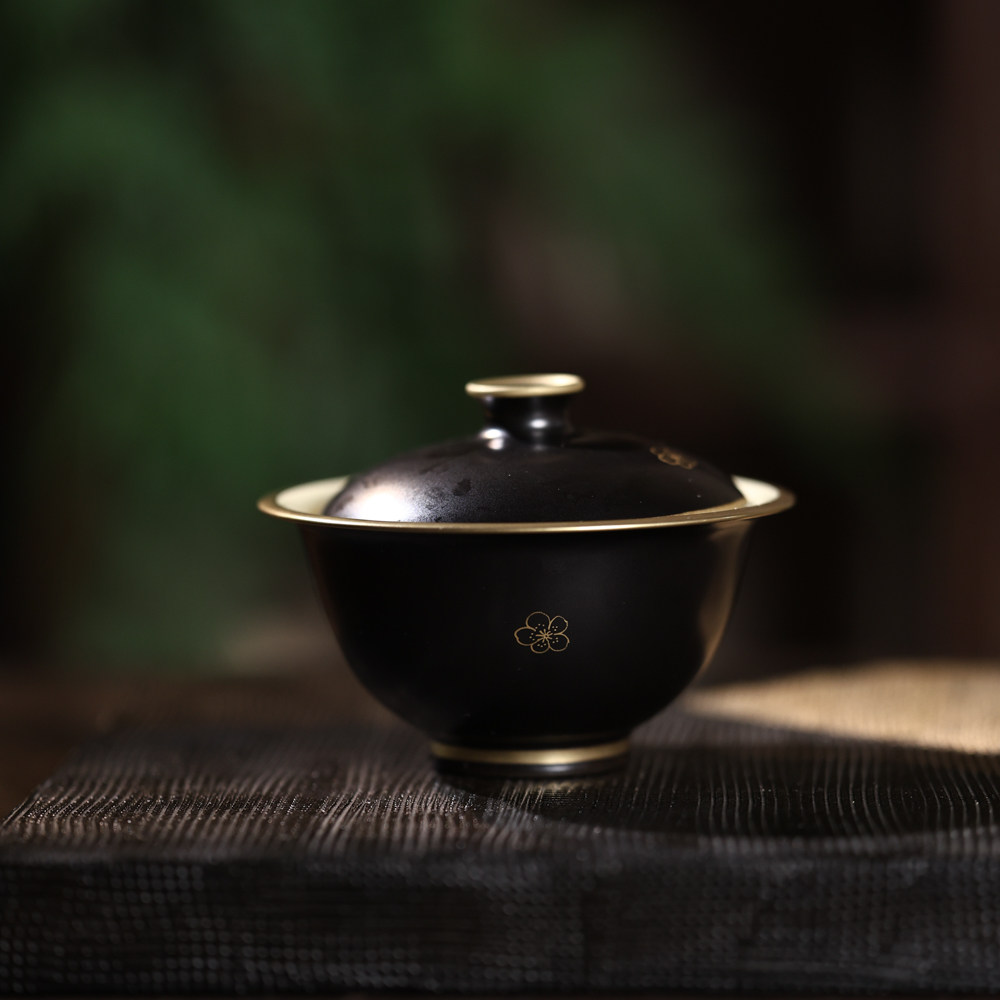 婵韵华隐堂玄黑色碎花樱花盖碗