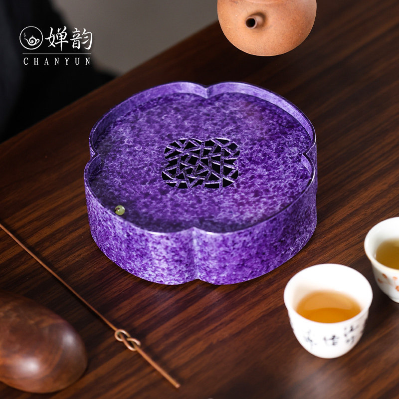 婵韵复古紫铜紫色四叶草海棠壶承
